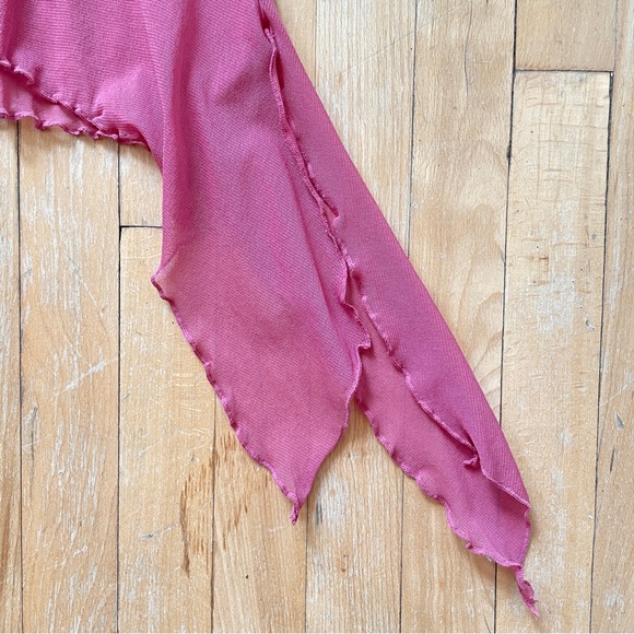 Y2K Fairy Miss Tee Rose Pink Mesh Surplice Floral Sequin Detail Flowy Top Medium - Picture 2 of 5